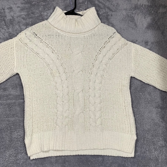 Moral Fiber Women’s Cream Cable Knit Turtleneck Sweater Size M Polyester Chunky - Picture 2 of 8